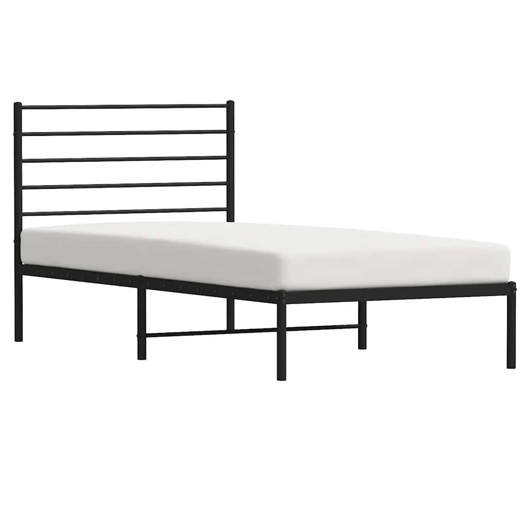 Metalni okvir za krevet s uzglavljem crni 90x190 cm