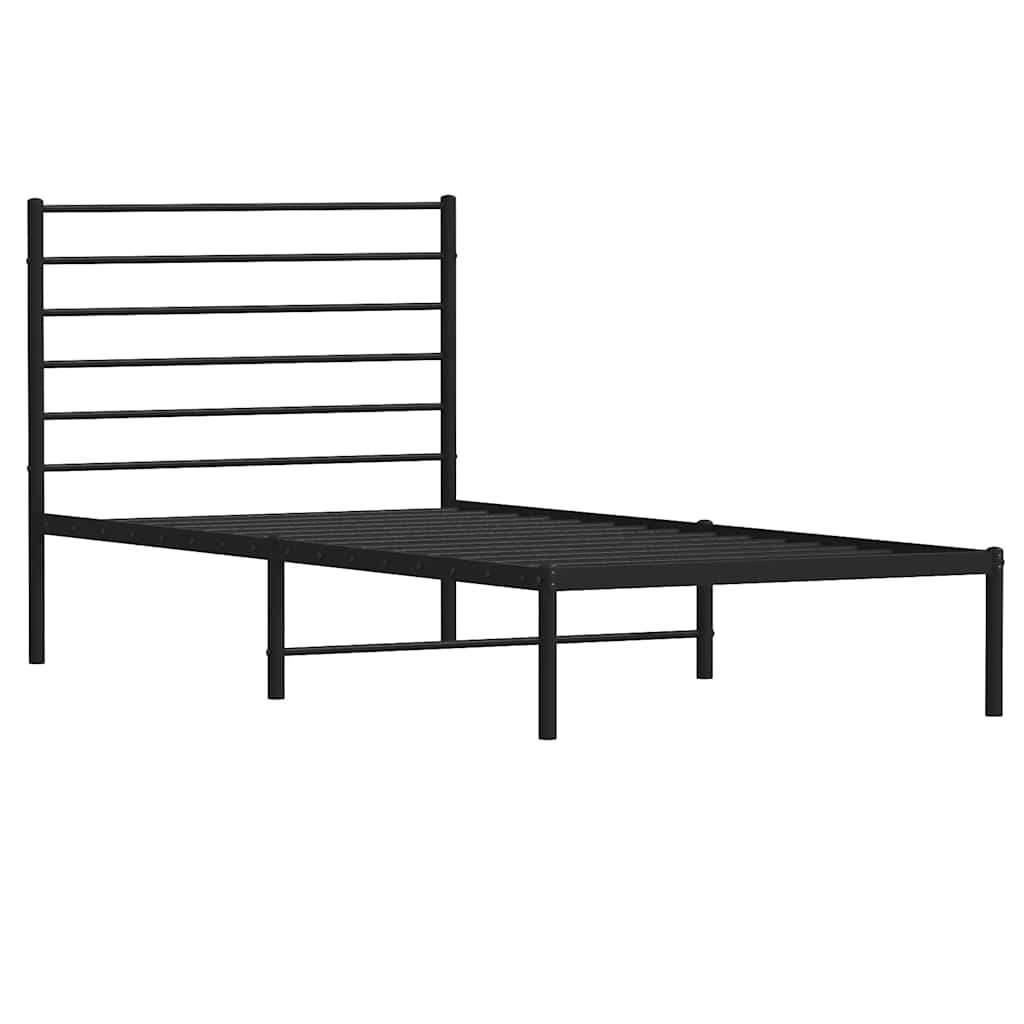 Metalni okvir za krevet s uzglavljem crni 100x190 cm