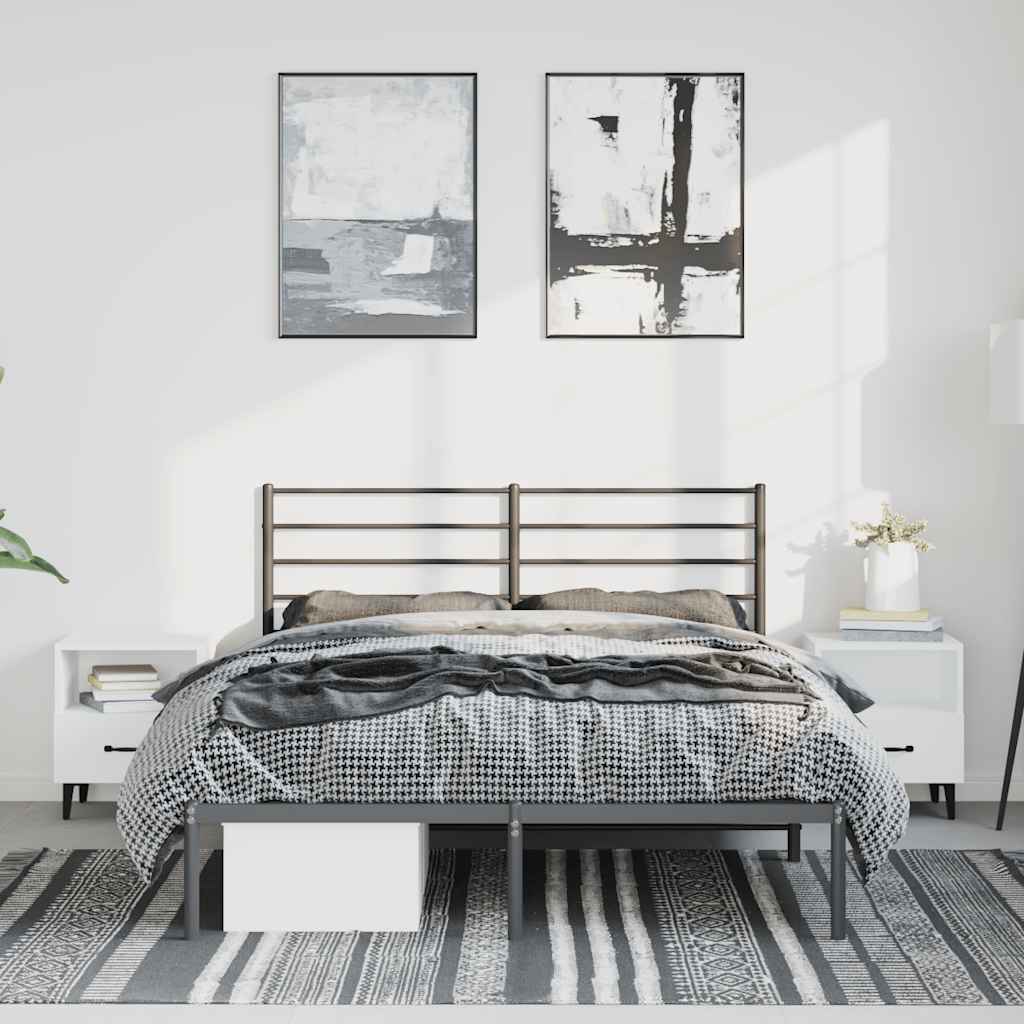 Metalni okvir za krevet s uzglavljem crni 150x200 cm
