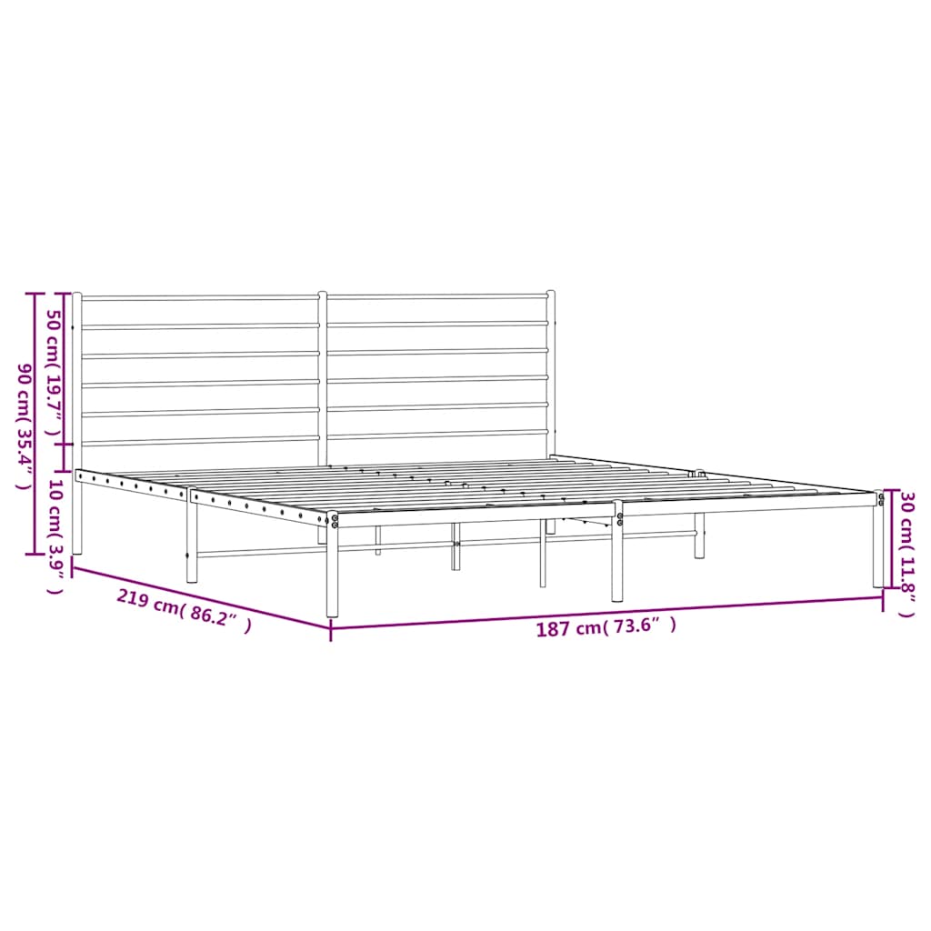 Metalni okvir za krevet s uzglavljem crni 183x213 cm