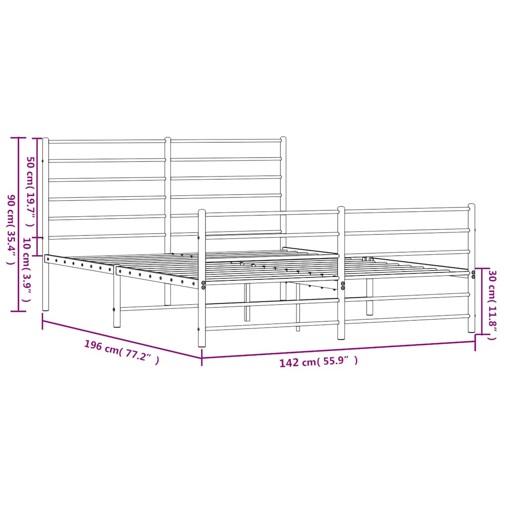 Metalni okvir kreveta uzglavlje i podnožje crni 135x190 cm
