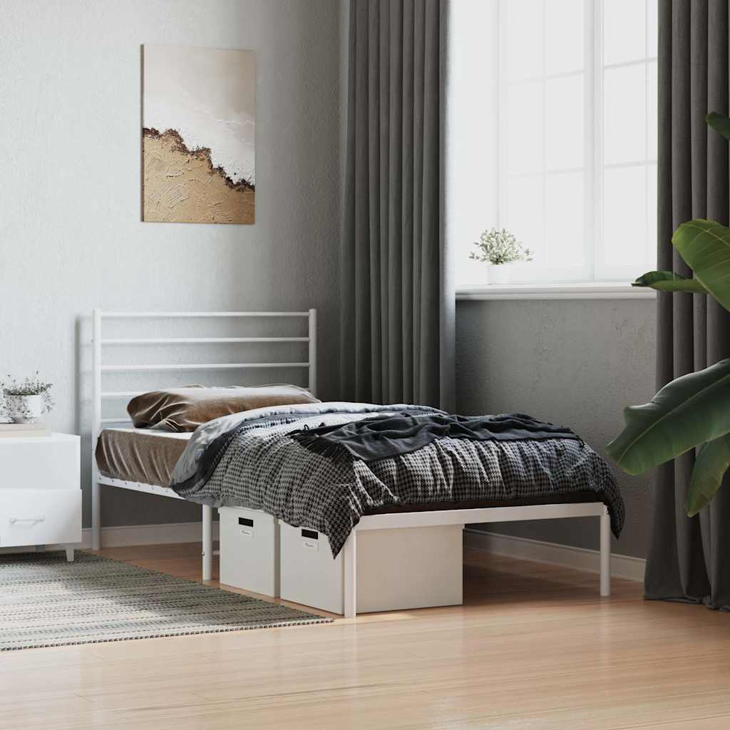 Metalni okvir za krevet s uzglavljem bijeli 90 x 190 cm