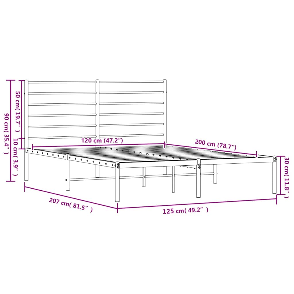 Metalni okvir za krevet s uzglavljem bijeli 120x200 cm