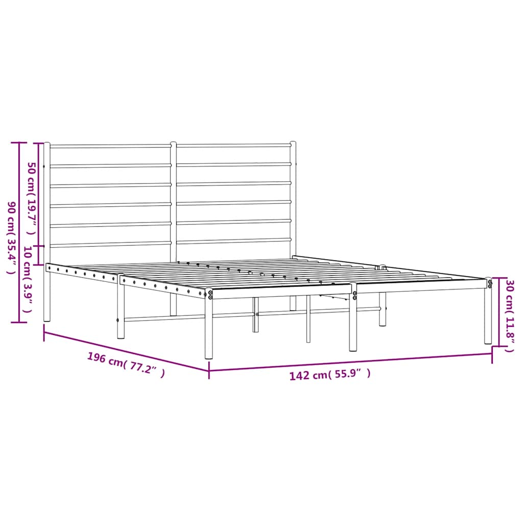 Metalni okvir za krevet s uzglavljem bijeli 135x190 cm