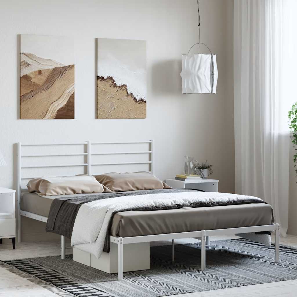 Metalni okvir za krevet s uzglavljem bijeli 135x190 cm
