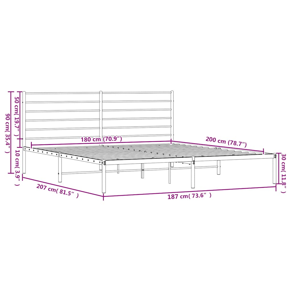 Metalni okvir za krevet s uzglavljem bijeli 180x200 cm