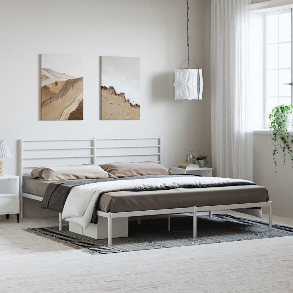 Metalni okvir za krevet s uzglavljem bijeli 193x203 cm