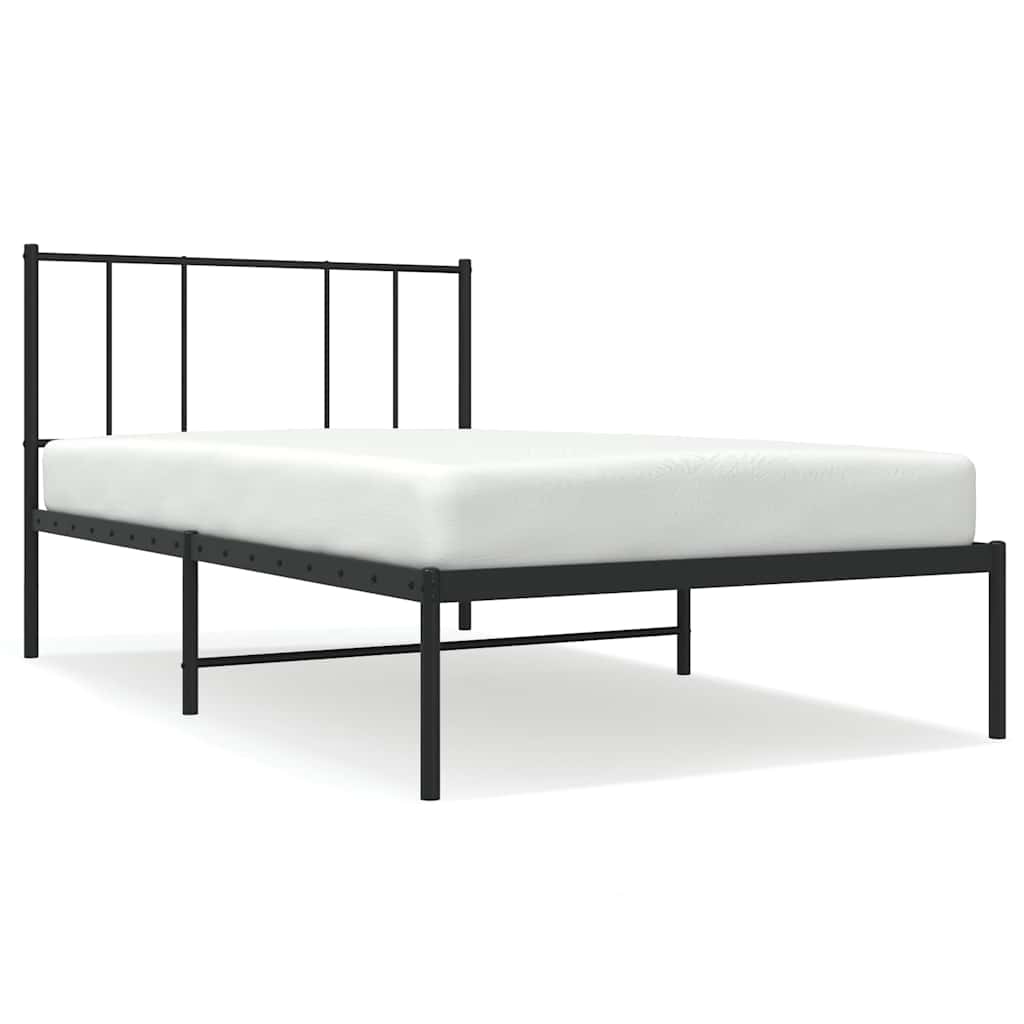 Metalni okvir za krevet s uzglavljem crni 75x190 cm