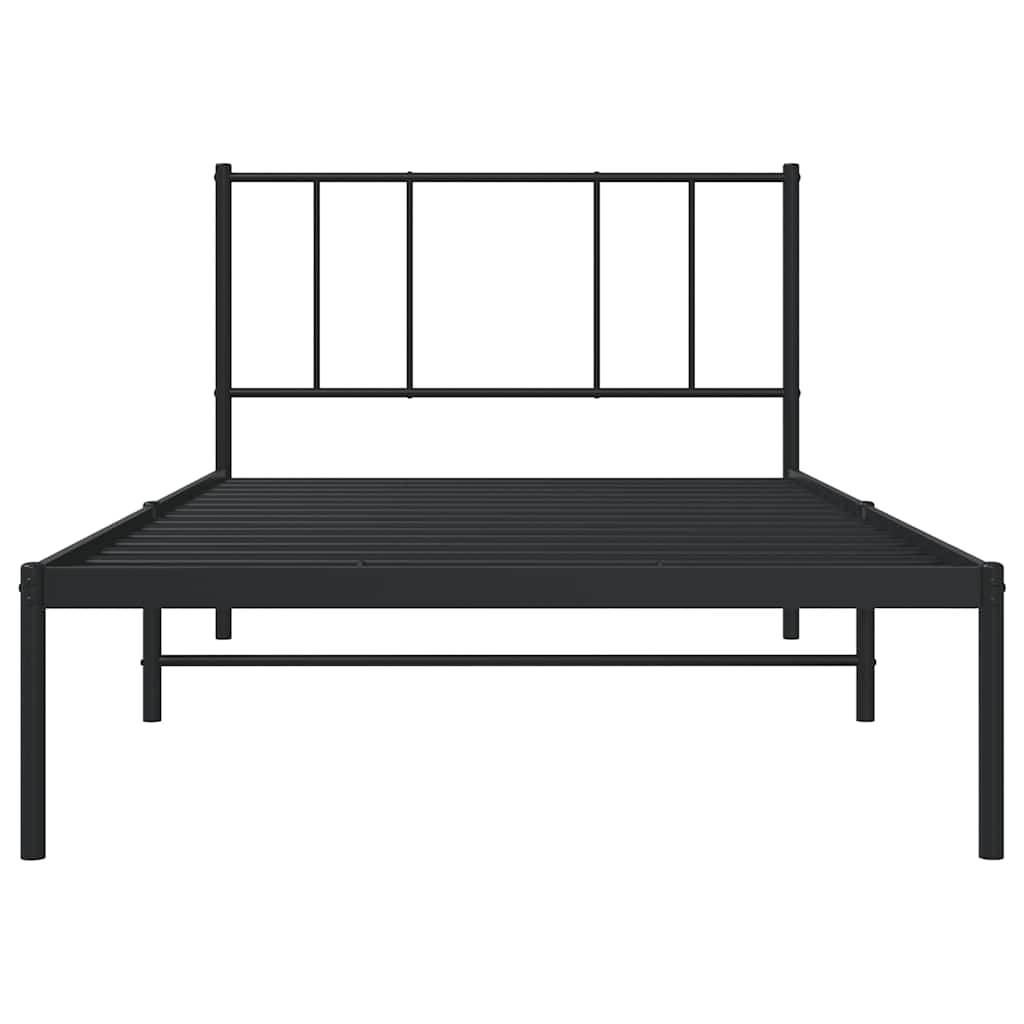 Metalni okvir za krevet s uzglavljem crni 75x190 cm