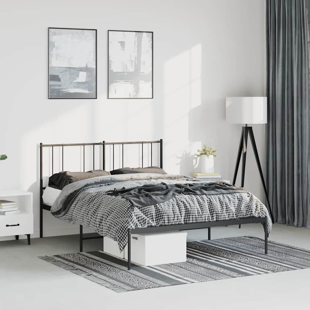 Metalni okvir za krevet s uzglavljem crni 135x190 cm