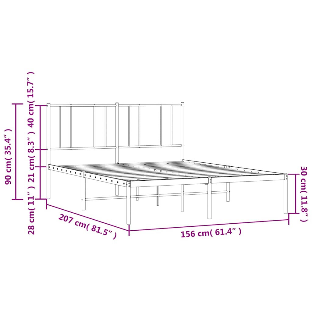 Metalni okvir za krevet s uzglavljem crni 150x200 cm