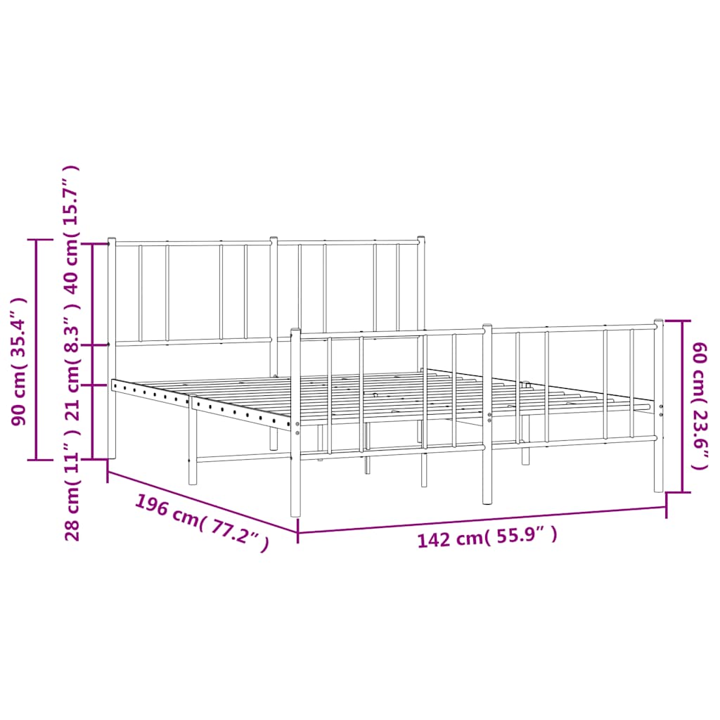 Metalni okvir kreveta uzglavlje i podnožje crni 135x190 cm