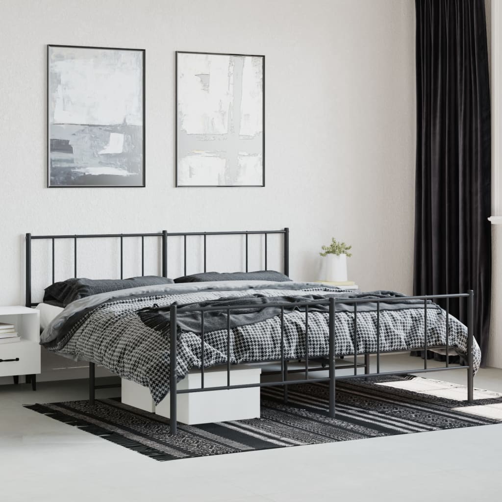 Metalni okvir kreveta uzglavlje i podnožje crni 200x200 cm