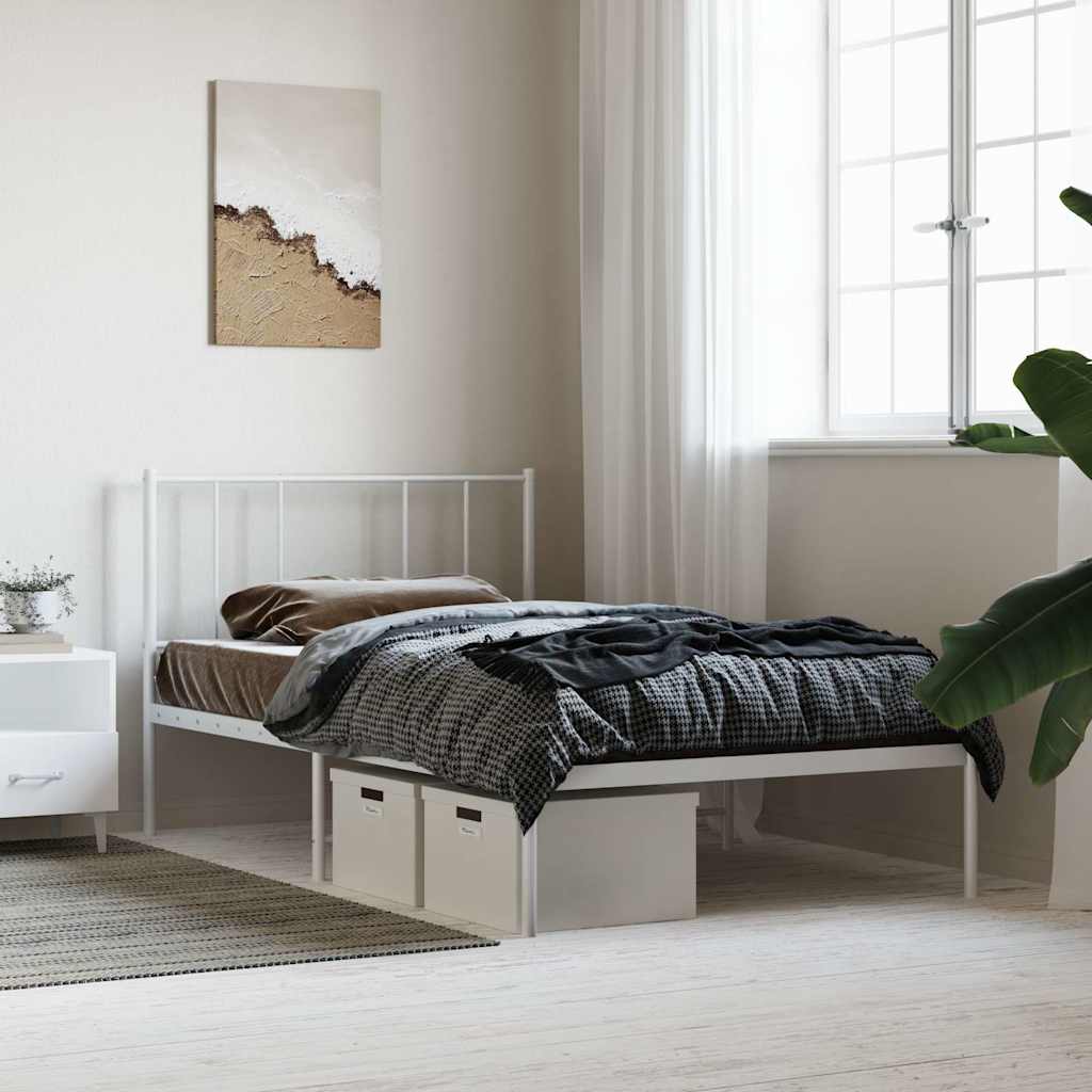 Metalni okvir za krevet s uzglavljem bijeli 107x203 cm