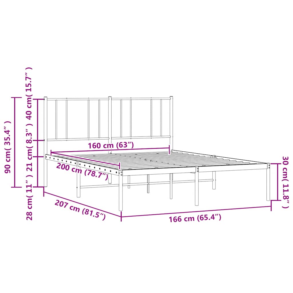 Metalni okvir za krevet s uzglavljem bijeli 160x200 cm
