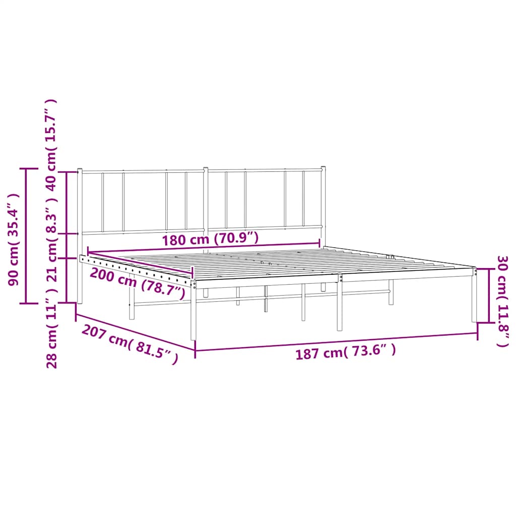 Metalni okvir za krevet s uzglavljem bijeli 180x200 cm