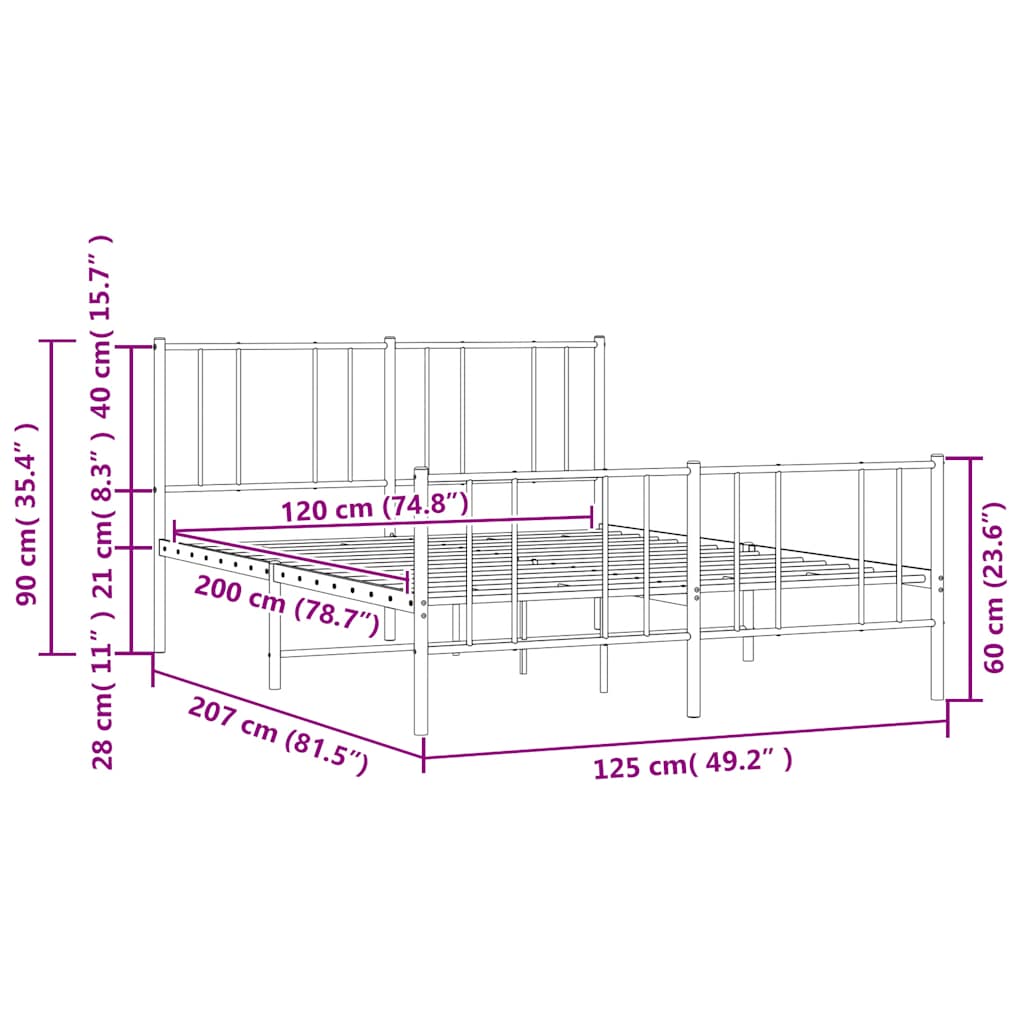 Metalni okvir kreveta uzglavlje i podnožje bijeli 120x200 cm