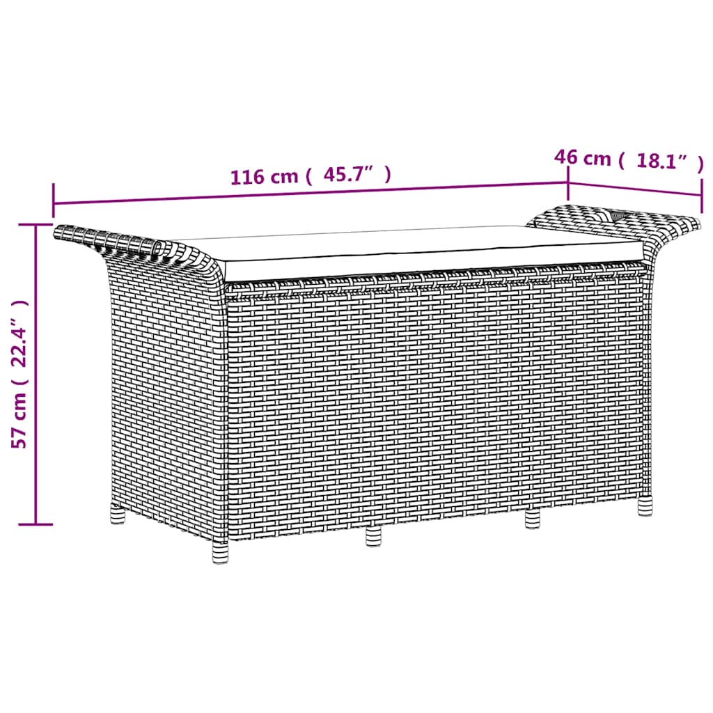 Vrtna klupa s jastukom smeđa 116 x 46 x 57 cm od poliratana
