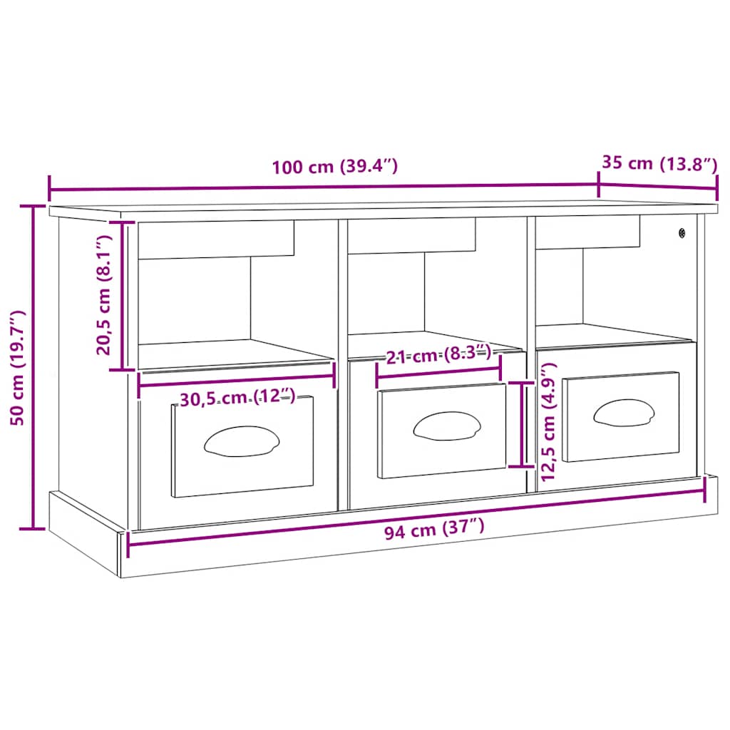 TV ormarić sjajni bijeli 100x35x50 cm od konstruiranog drva