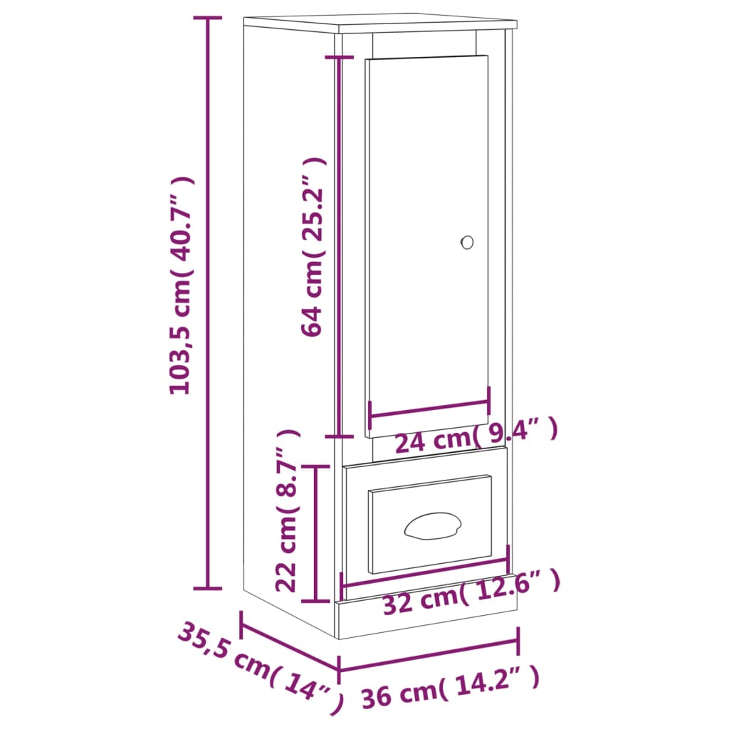 Visoka komoda siva betona 36x35,5x103,5cm od konstruiranog drva