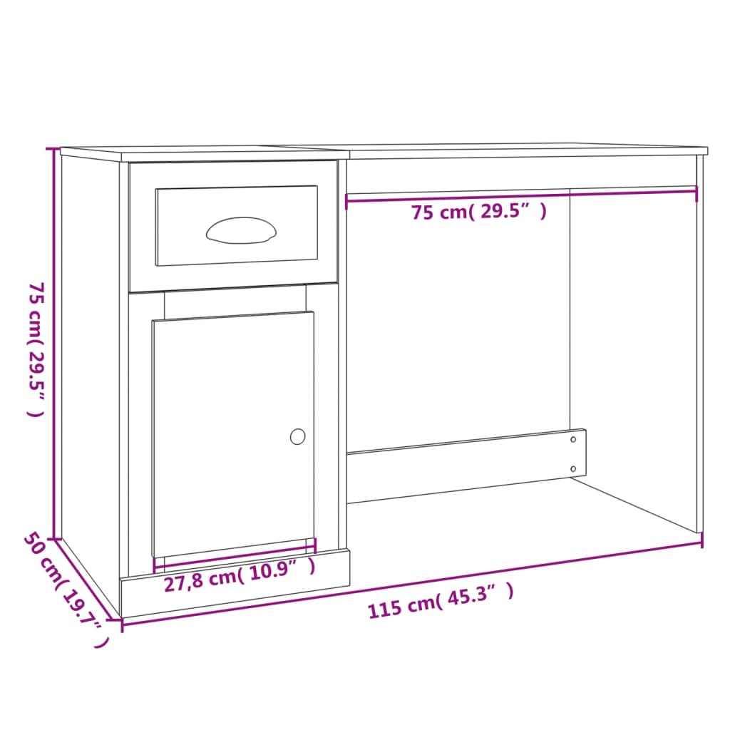 Radni stol s ladicom boja hrasta 115x50x75 cm konstruirano drvo
