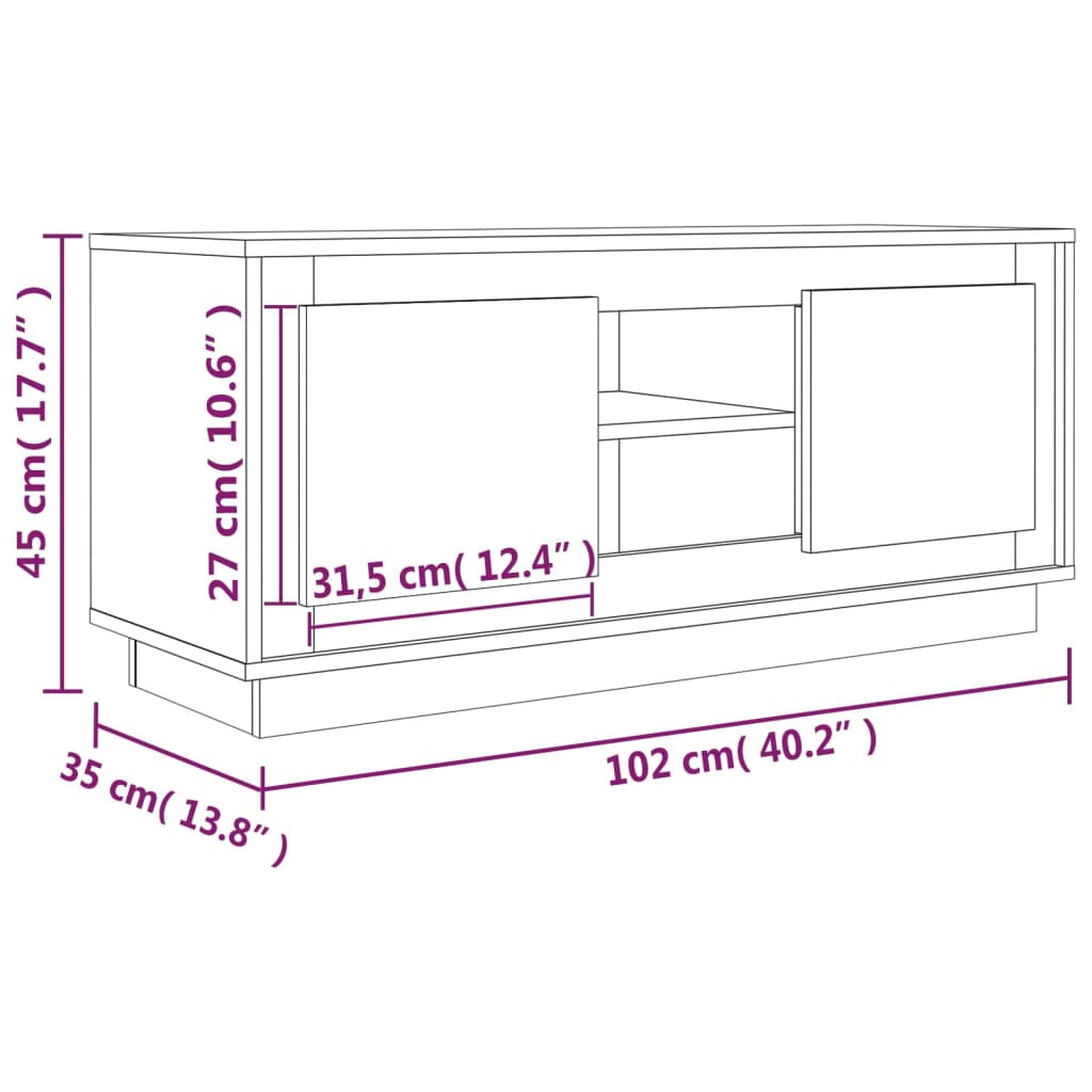 TV ormarić boja dimljenog hrasta 102x35x45 cm konstruirano drvo