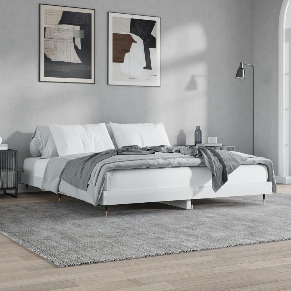 Okvir za krevet visoki sjaj bijeli 180x200 cm konstruirano drvo