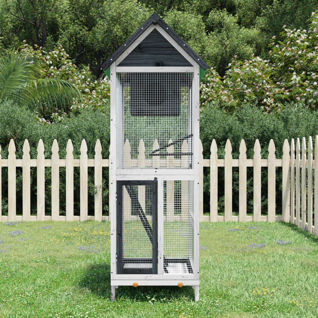 Kućica za ptice siva 60 x 58,5 x 160 cm od masivne borovine
