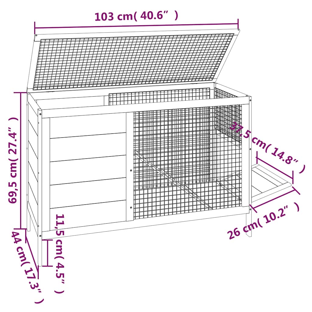 Kavez za zečeve crveni 103 x 44 x 69,5 cm od masivne borovine