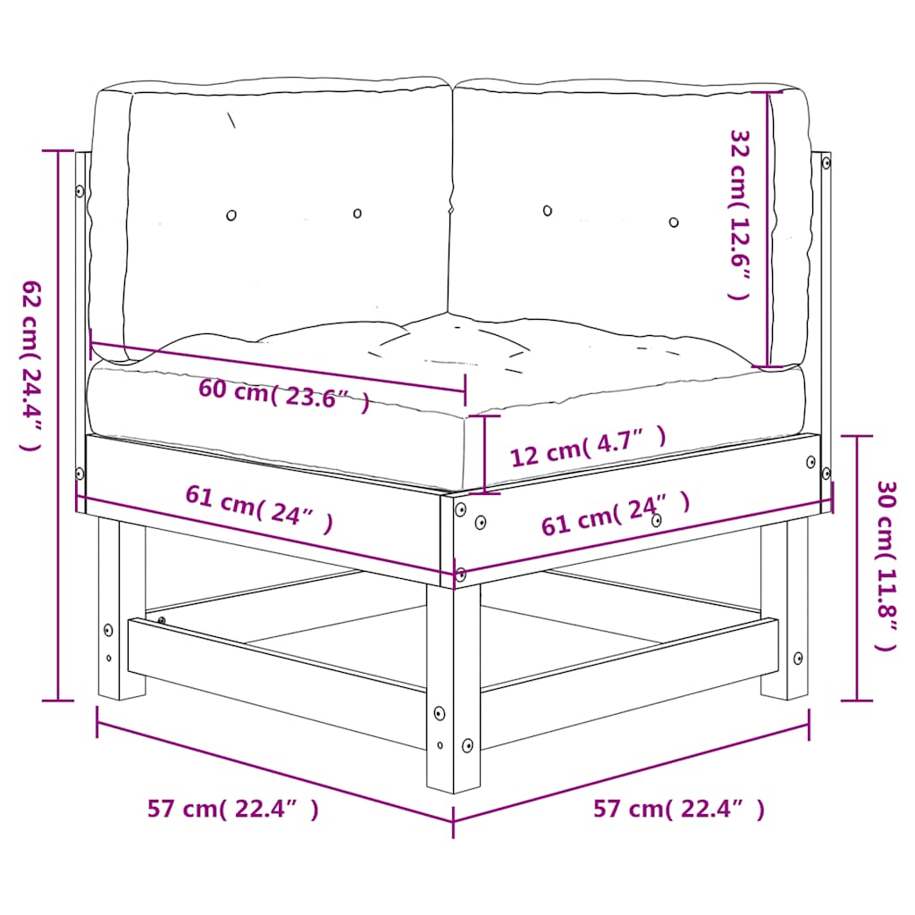 Kutna sofa od masivnog drva duglazije s jastucima