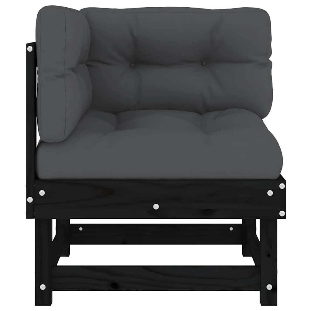 Kutne sofe s jastucima 2 kom crne od masivne borovine