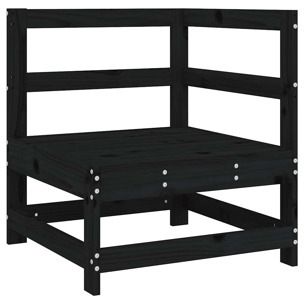 Kutna sofa od masivne borovine s jastucima crna