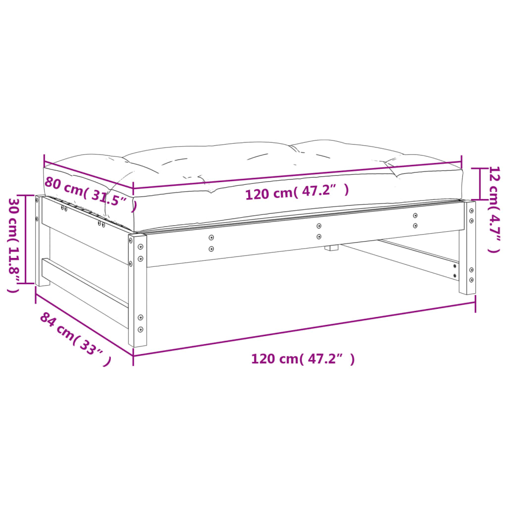 Vrtni tabure bijeli 120 x 80 cm od masivne borovine