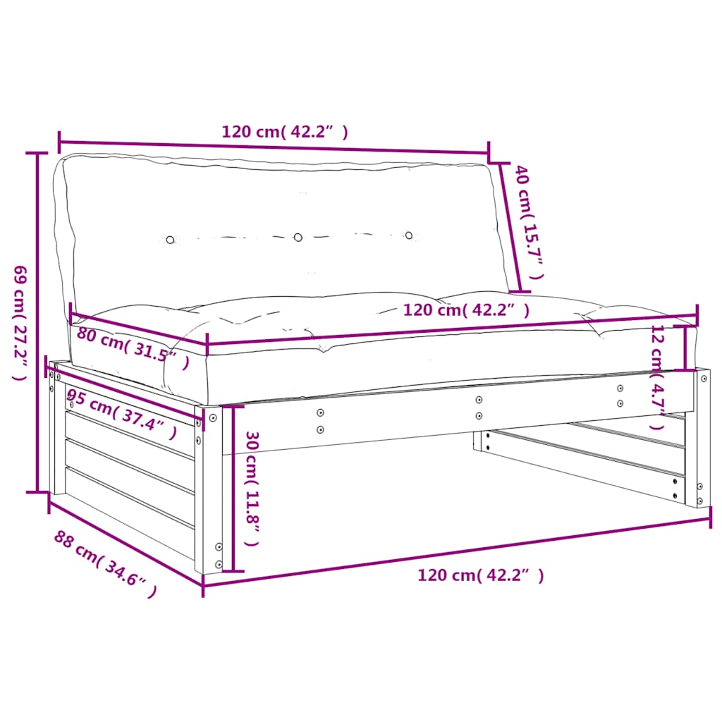 Srednja sofa 120x80 cm od impregnirane borovine