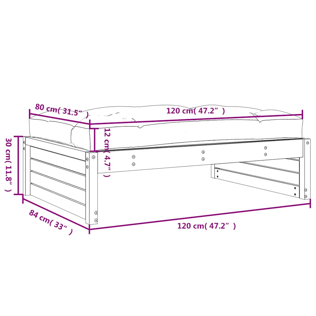 Vrtni tabure bijeli 120 x 80 cm od masivne borovine