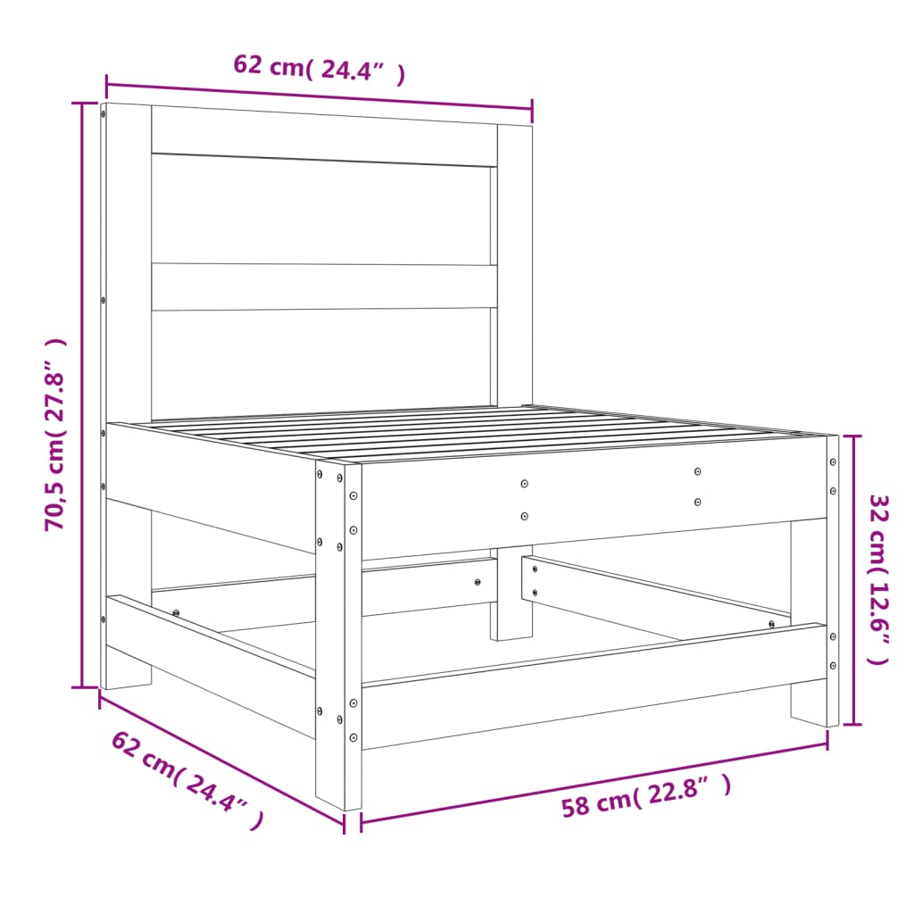 Srednja vrtna sofa crna od masivne borovine