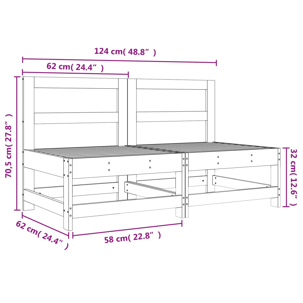 Srednje vrtne sofe 2 kom od masivne borovine