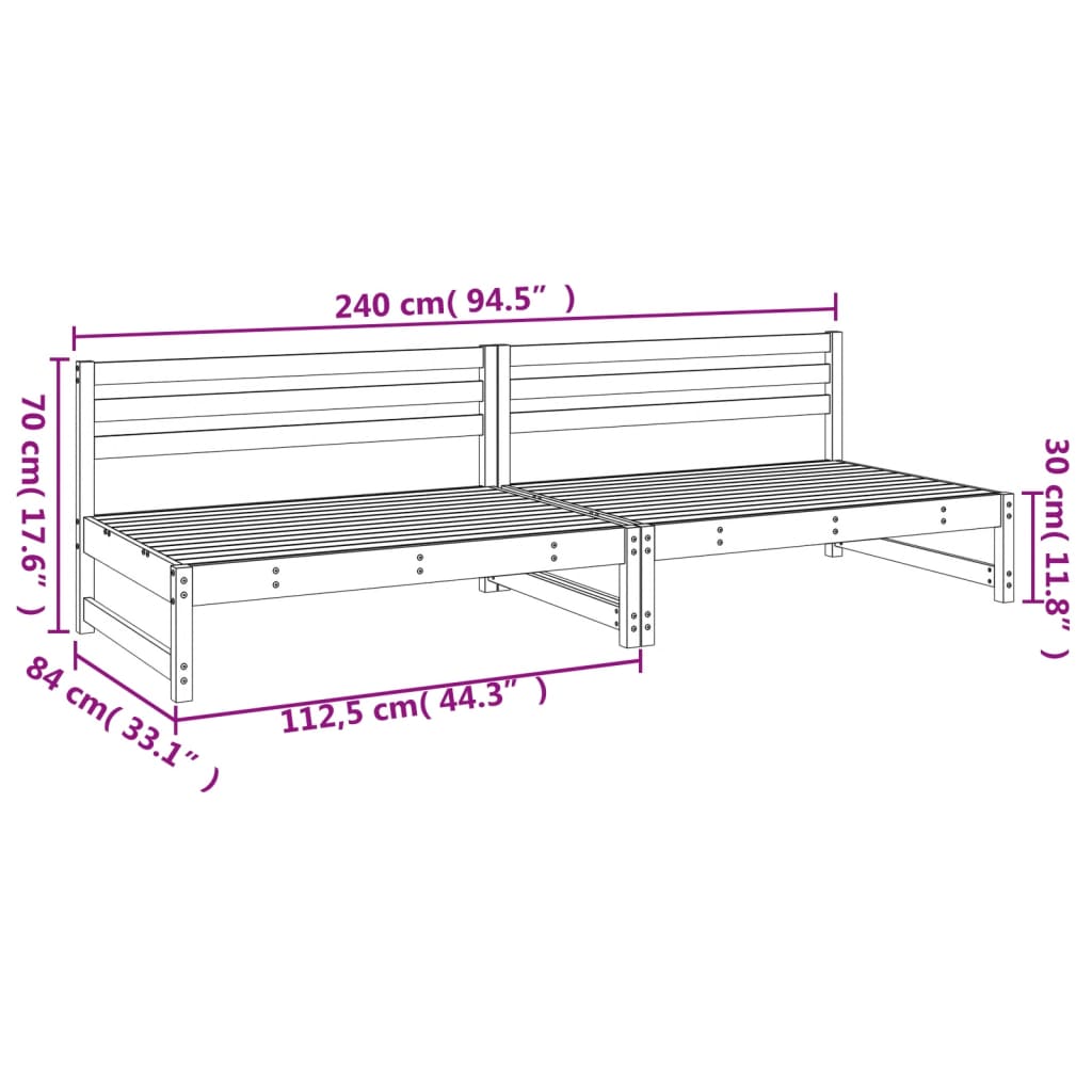 Srednja vrtne sofe 2 kom bijele 120 x 80 cm od masivne borovine
