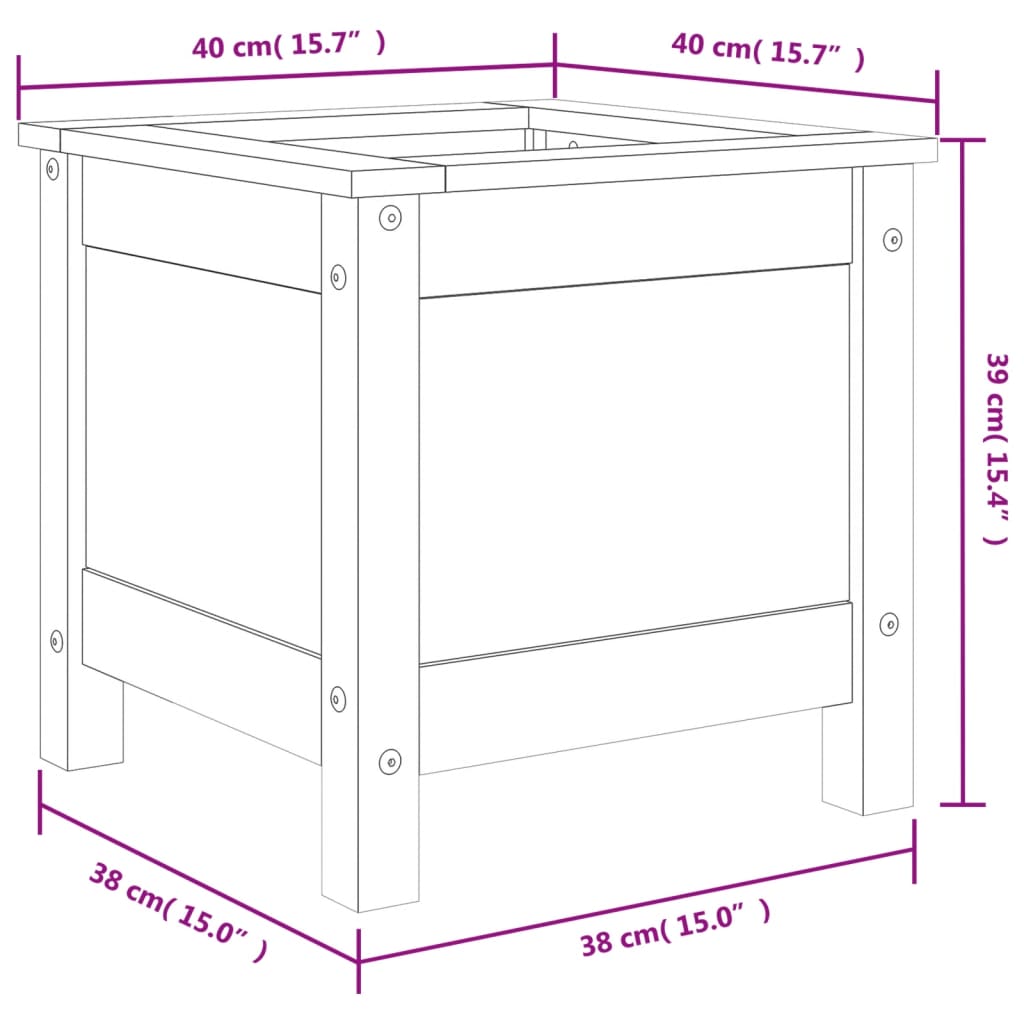 Vrtna sadilica siva 40 x 40 x 39 cm od masivne borovine