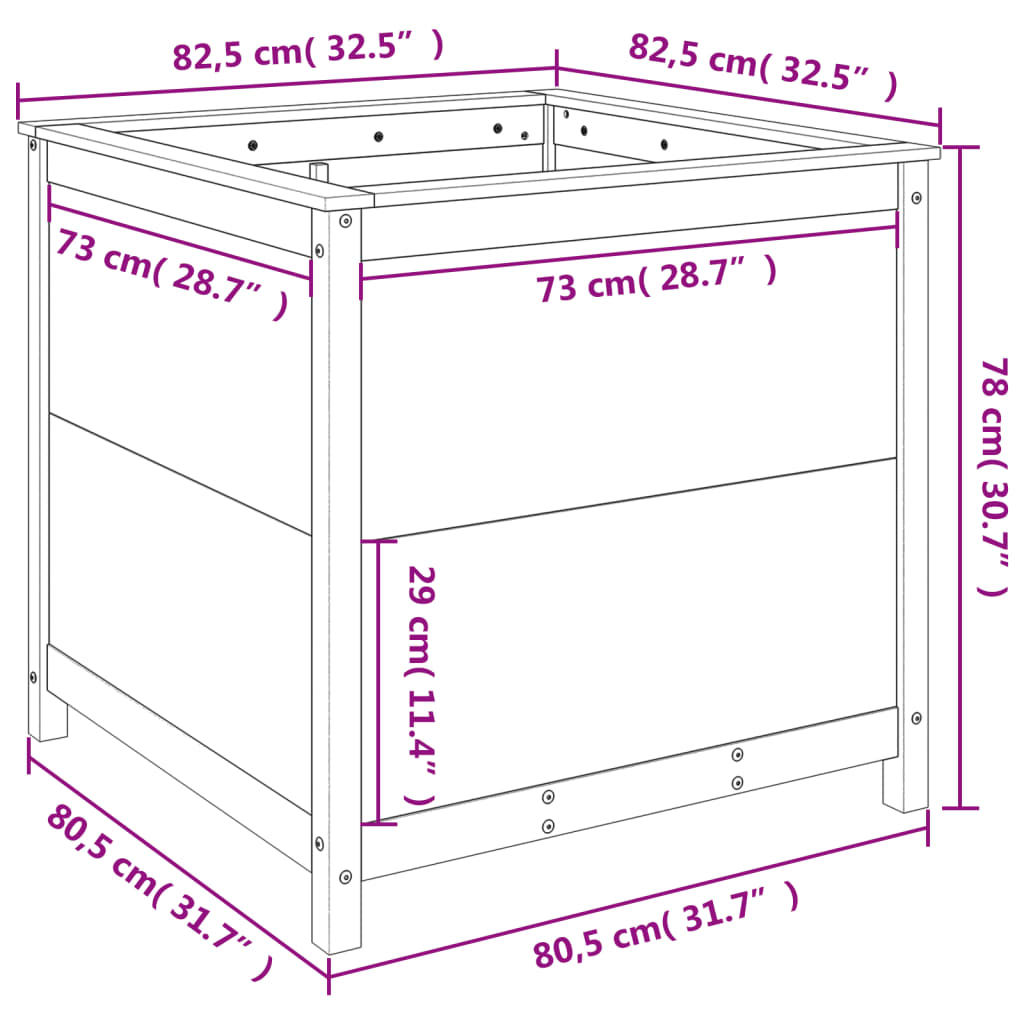 Vrtna sadilica 82,5 x 82,5 x 78 cm od masivne borovine