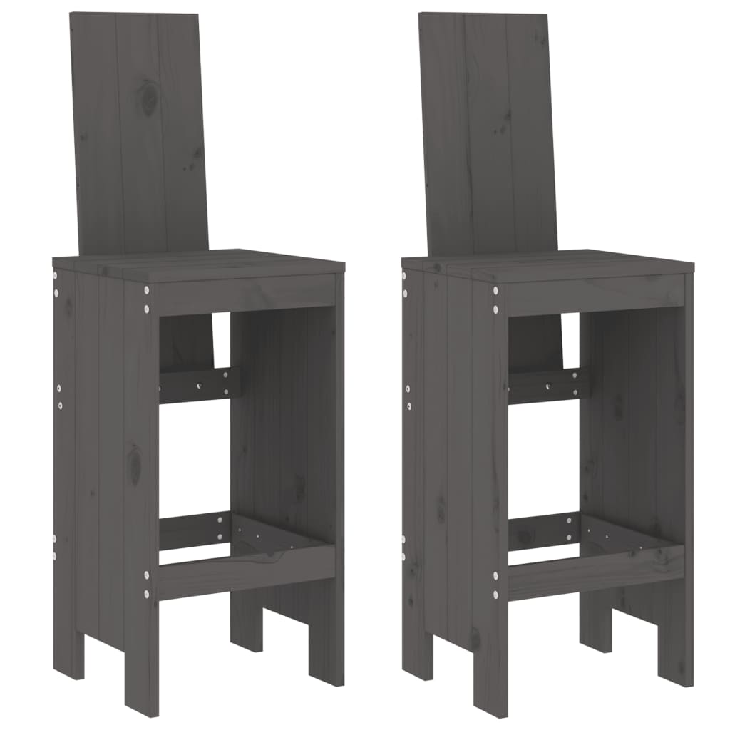 Barski stolci 2 kom sivi 40 x 42 x 120 cm od masivne borovine