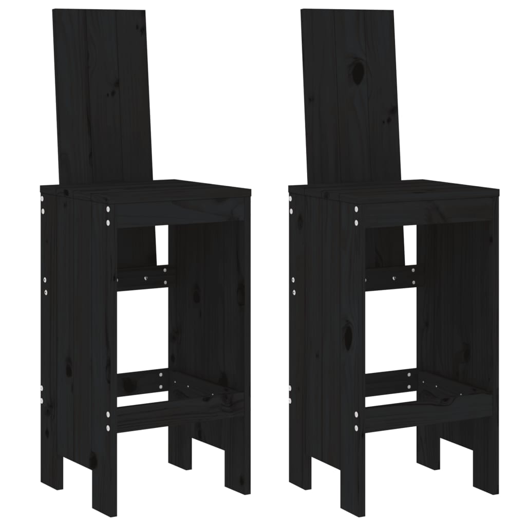 Barski stolci 2 kom crni 40 x 42 x 120 cm od masivne borovine