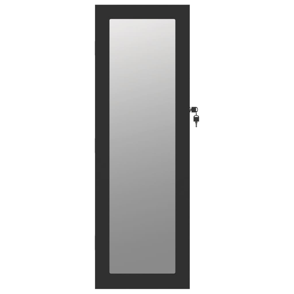 Zidni ormarić za nakit s ogledalom crni 30 x 8,5 x 90 cm