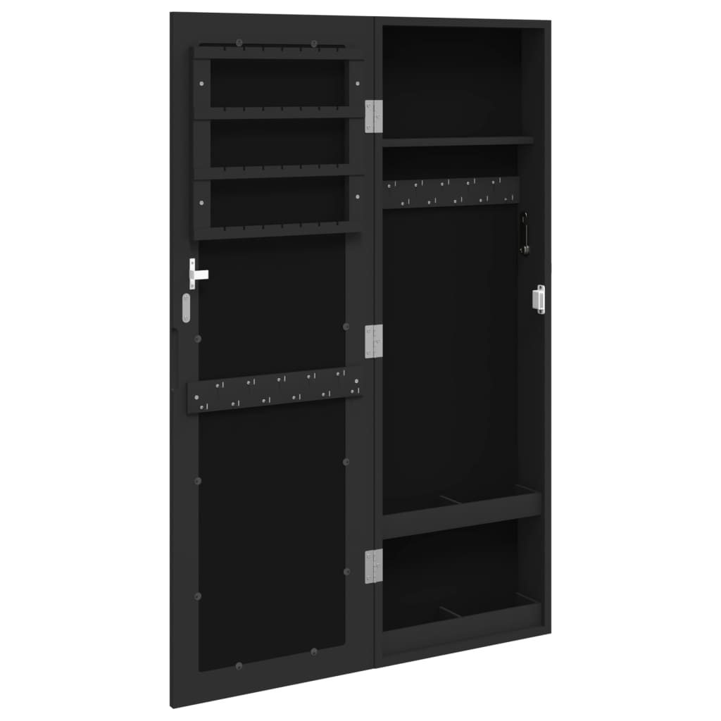Zidni ormarić za nakit s ogledalom crni 30 x 8,5 x 90 cm