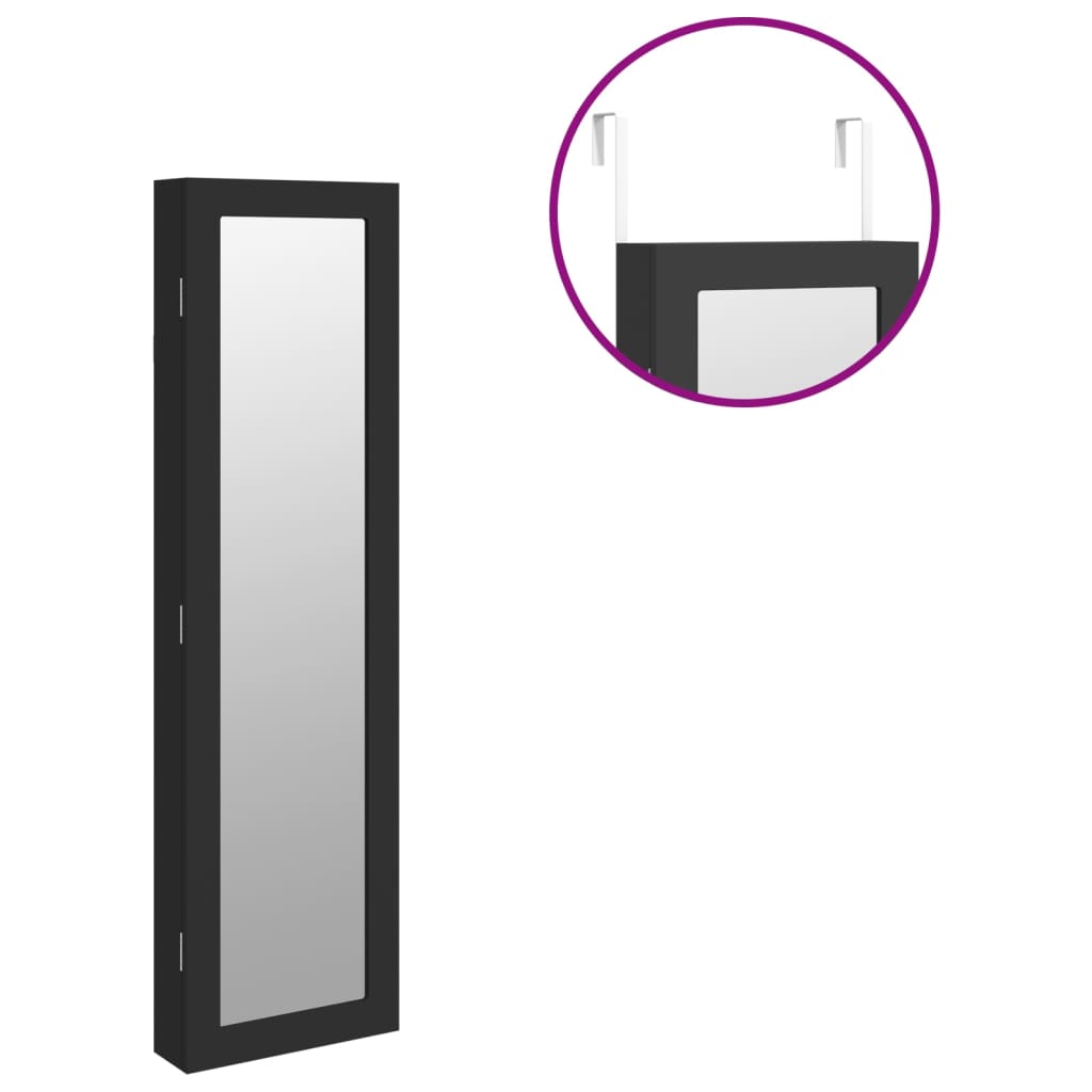 Zidni ormarić za nakit s ogledalom crni 30 x 8,5 x 106 cm