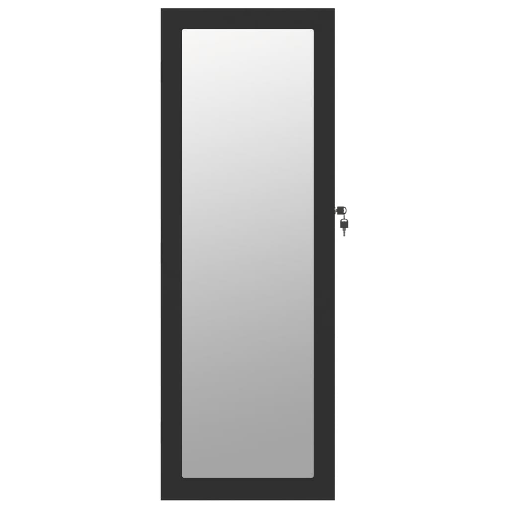 Zidni ormarić za nakit s ogledalom crni 37,5 x 10 x 106 cm