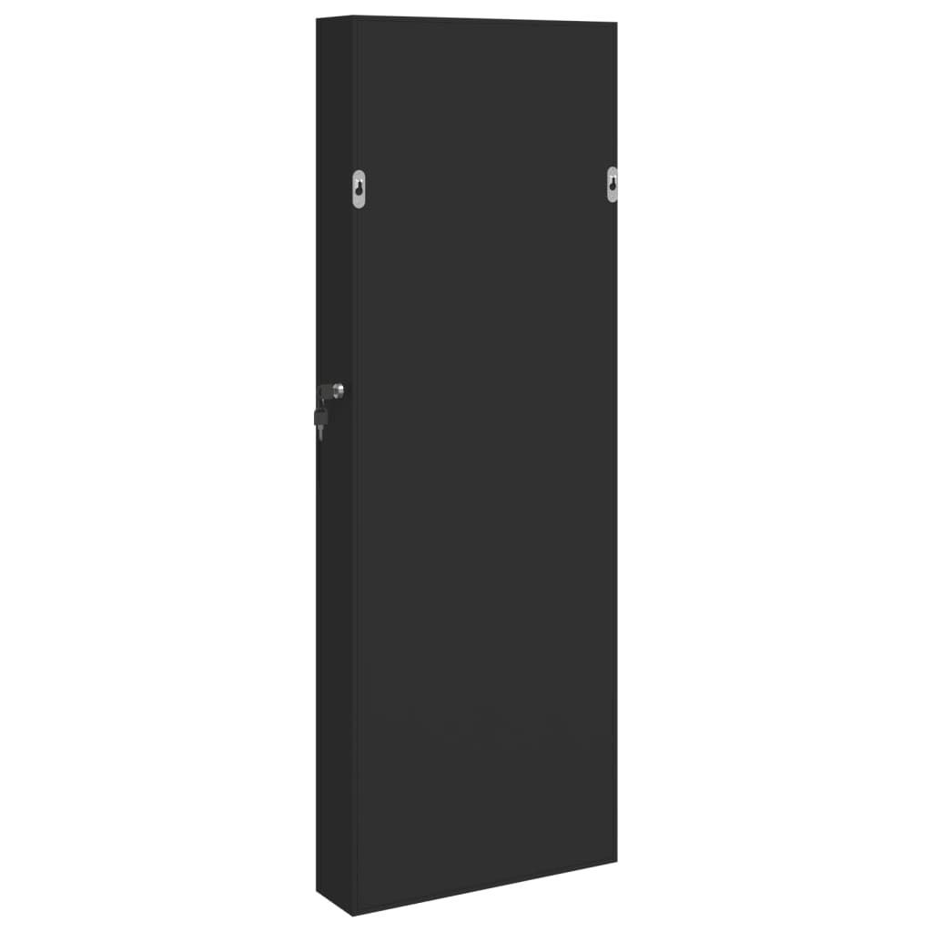 Zidni ormarić za nakit s ogledalom crni 37,5 x 10 x 106 cm