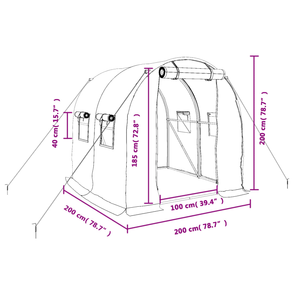 Staklenik s čeličnim okvirom zeleni 4 m² 2 x 2 x 2 m