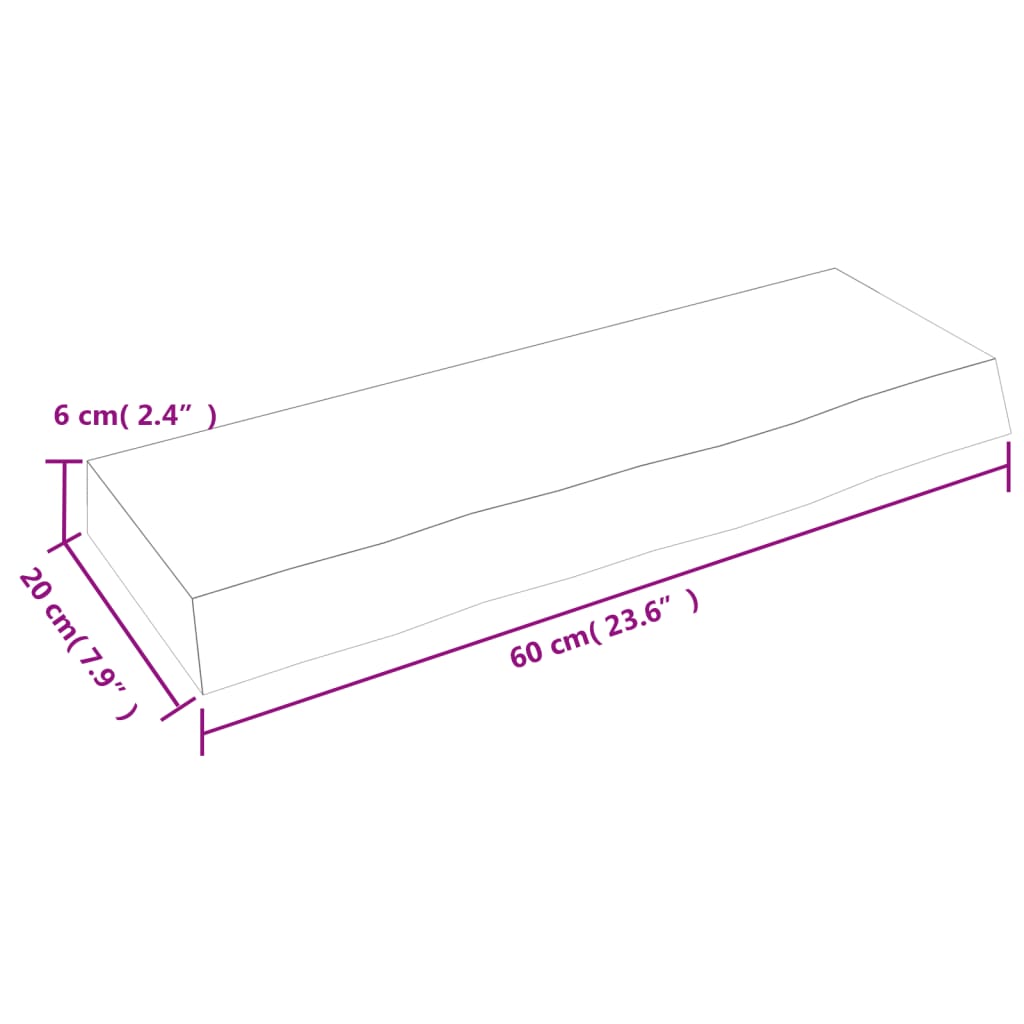 Zidna polica 60 x 20 x 6 cm od neobrađene masivne hrastovine