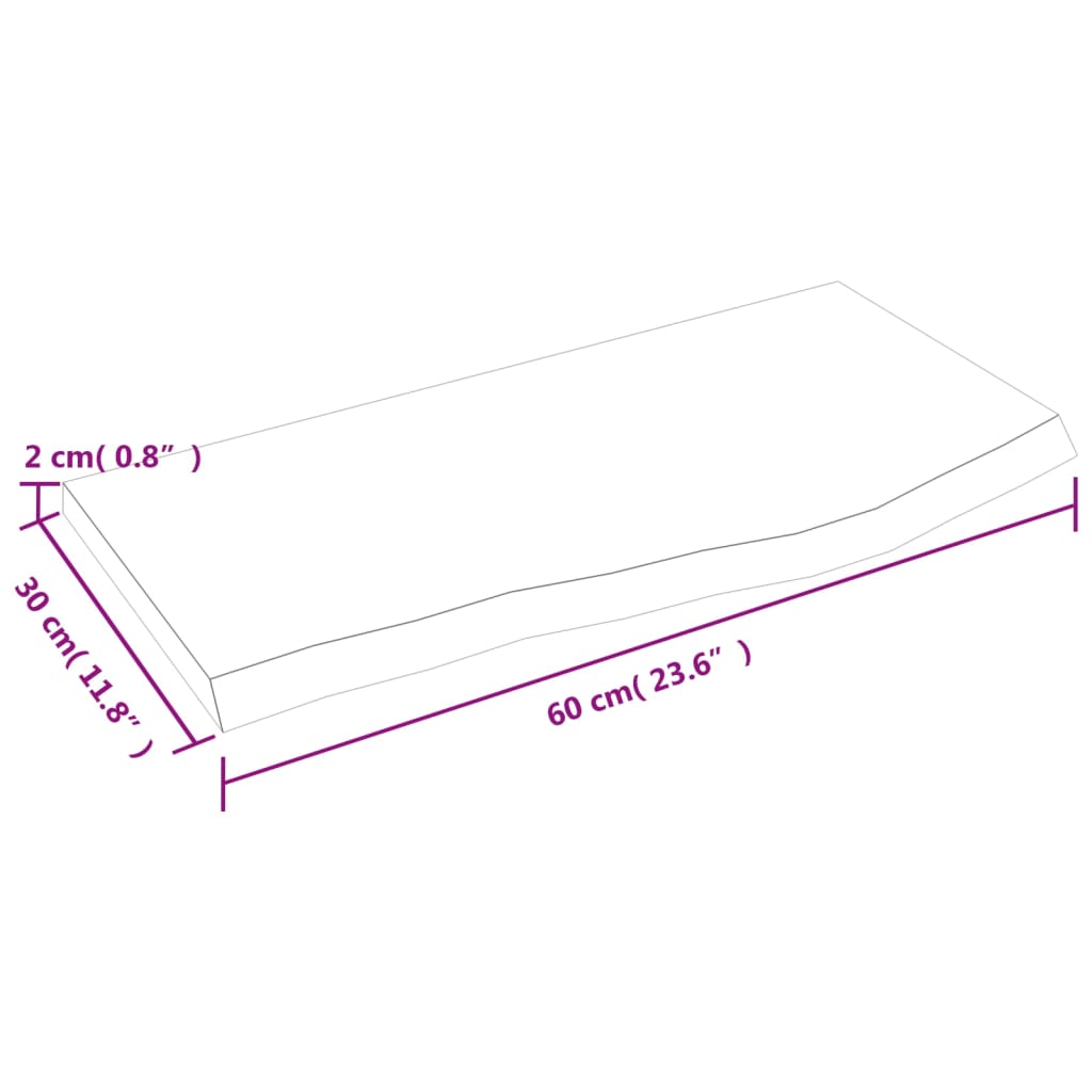 Zidna polica 60 x 30 x 2 cm od neobrađene masivne hrastovine
